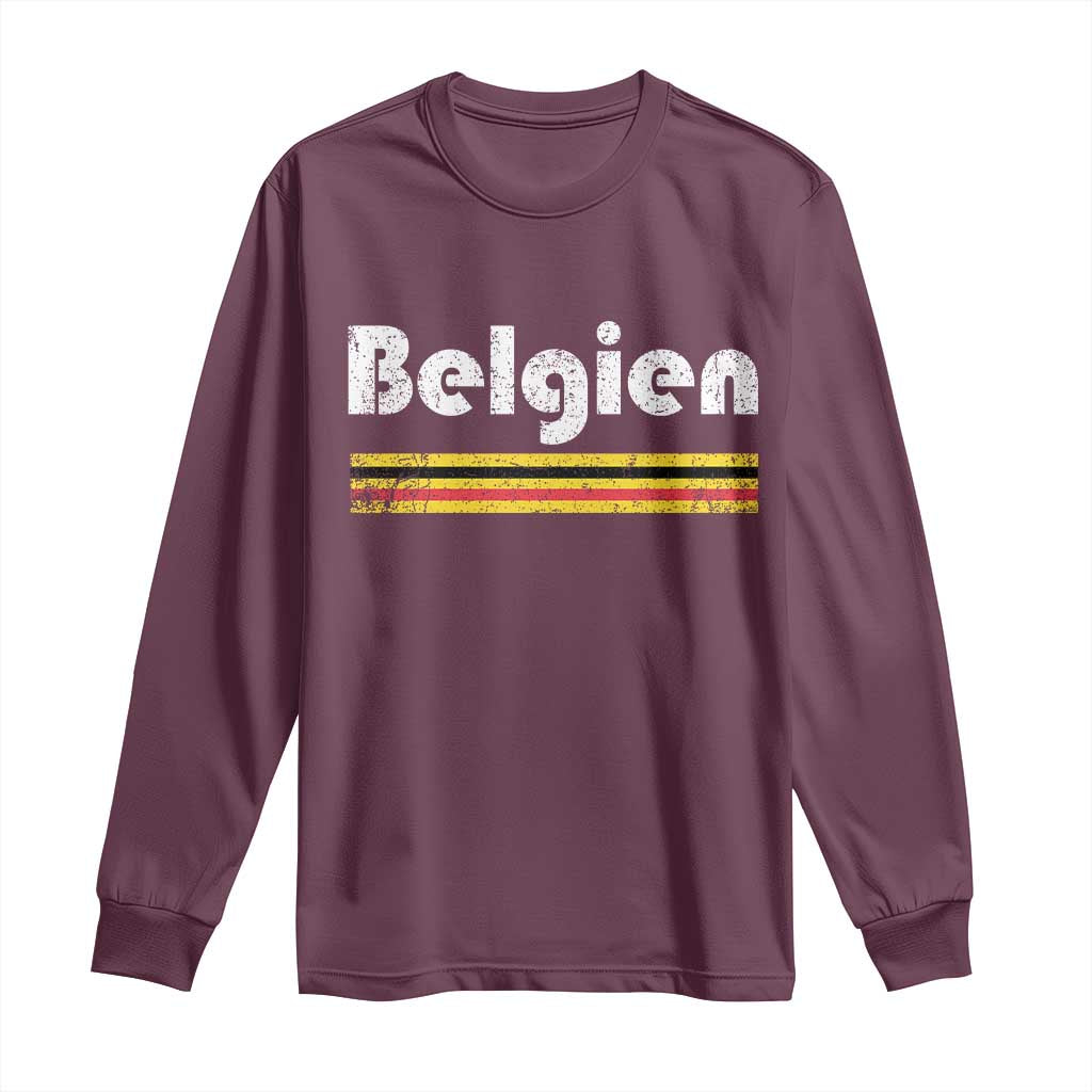 Retro Belgien Belgium Flag Distressed Graphic in German Long Sleeve Shirt Proud Belgian Heritage and Country Roots Pride Gift