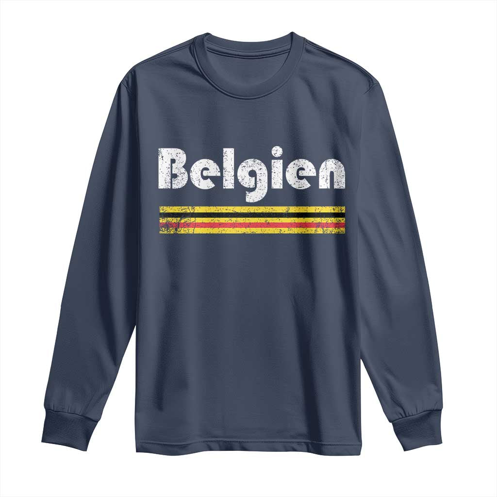 Retro Belgien Belgium Flag Distressed Graphic in German Long Sleeve Shirt Proud Belgian Heritage and Country Roots Pride Gift