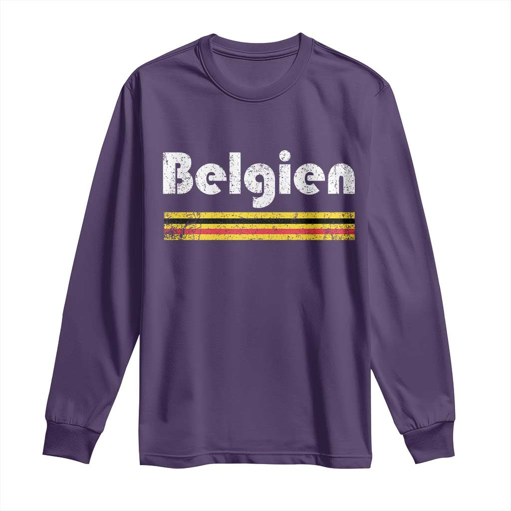 Retro Belgien Belgium Flag Distressed Graphic in German Long Sleeve Shirt Proud Belgian Heritage and Country Roots Pride Gift