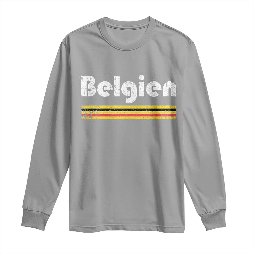 Retro Belgien Belgium Flag Distressed Graphic in German Long Sleeve Shirt Proud Belgian Heritage and Country Roots Pride Gift