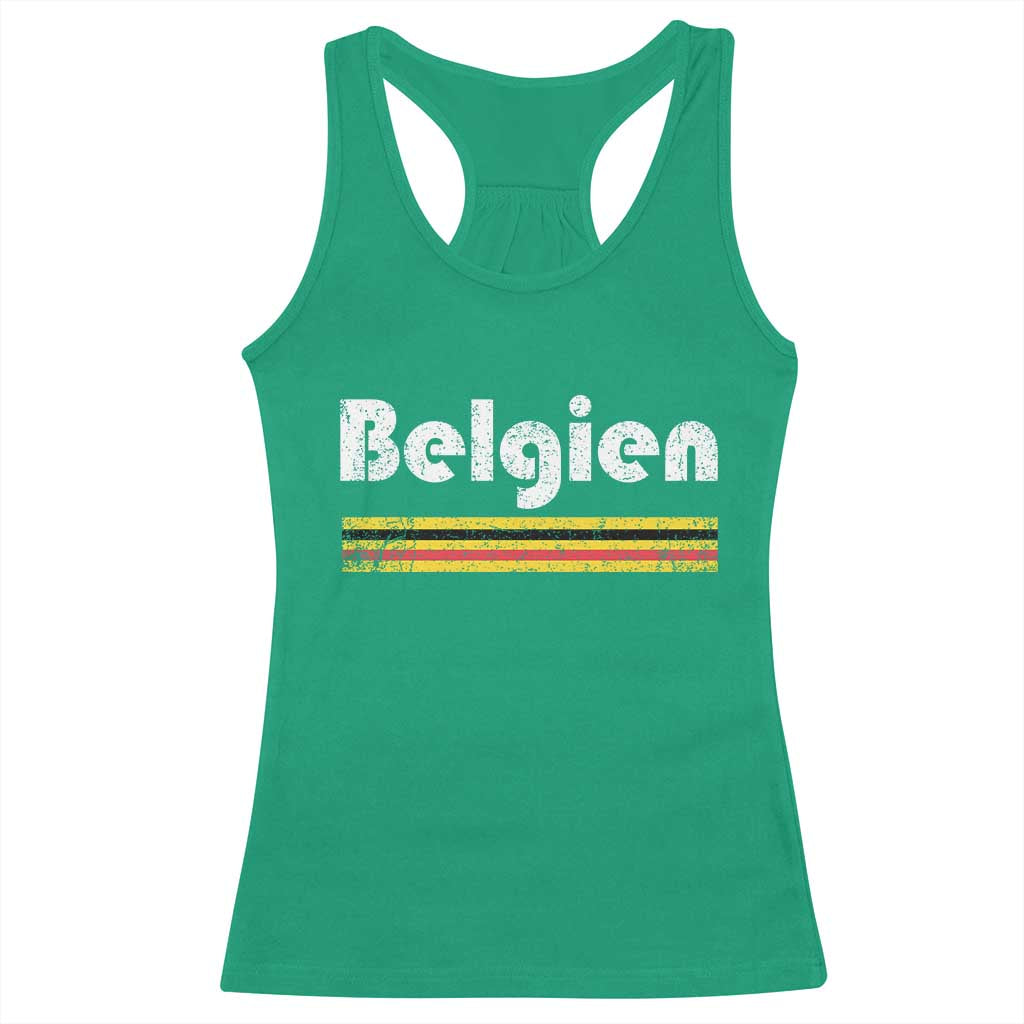 Retro Belgien Belgium Flag Distressed Graphic in German Racerback Tank Top Proud Belgian Heritage and Country Roots Pride Gift