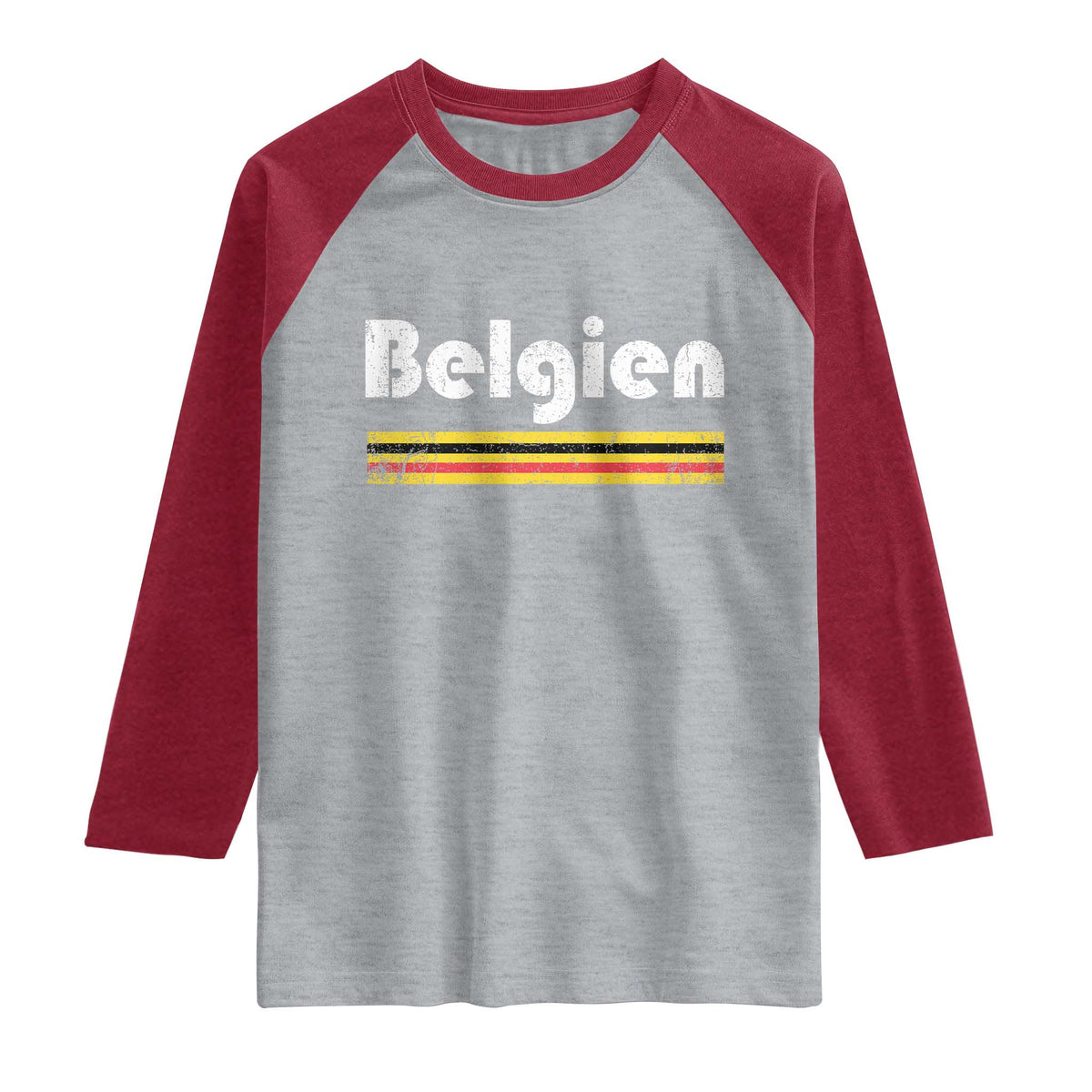 Retro Belgien Belgium Flag Distressed Graphic in German Raglan Shirt Proud Belgian Heritage and Country Roots Pride Gift