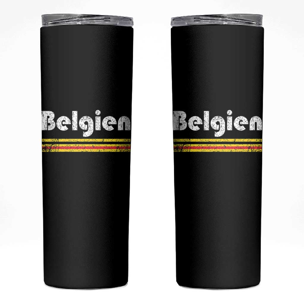 Retro Belgien Belgium Flag Distressed Graphic in German Skinny Tumbler Proud Belgian Heritage and Country Roots Pride Gift