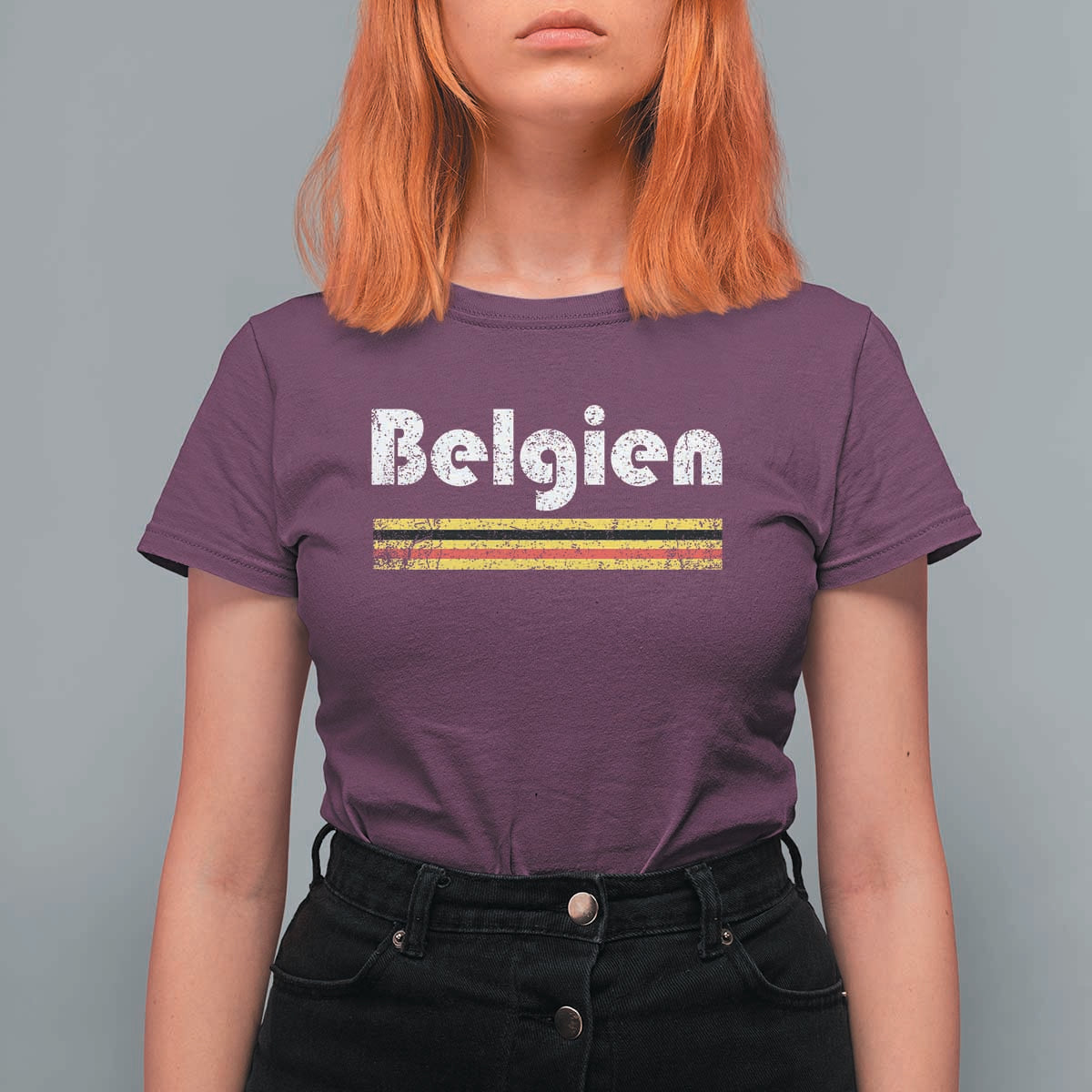 Retro Belgien Belgium Flag Distressed Graphic in German T Shirt For Women Proud Belgian Heritage and Country Roots Pride Gift