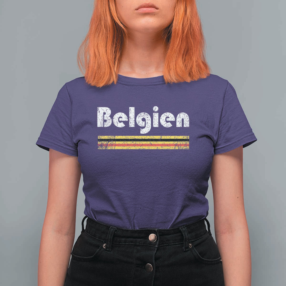 Retro Belgien Belgium Flag Distressed Graphic in German T Shirt For Women Proud Belgian Heritage and Country Roots Pride Gift