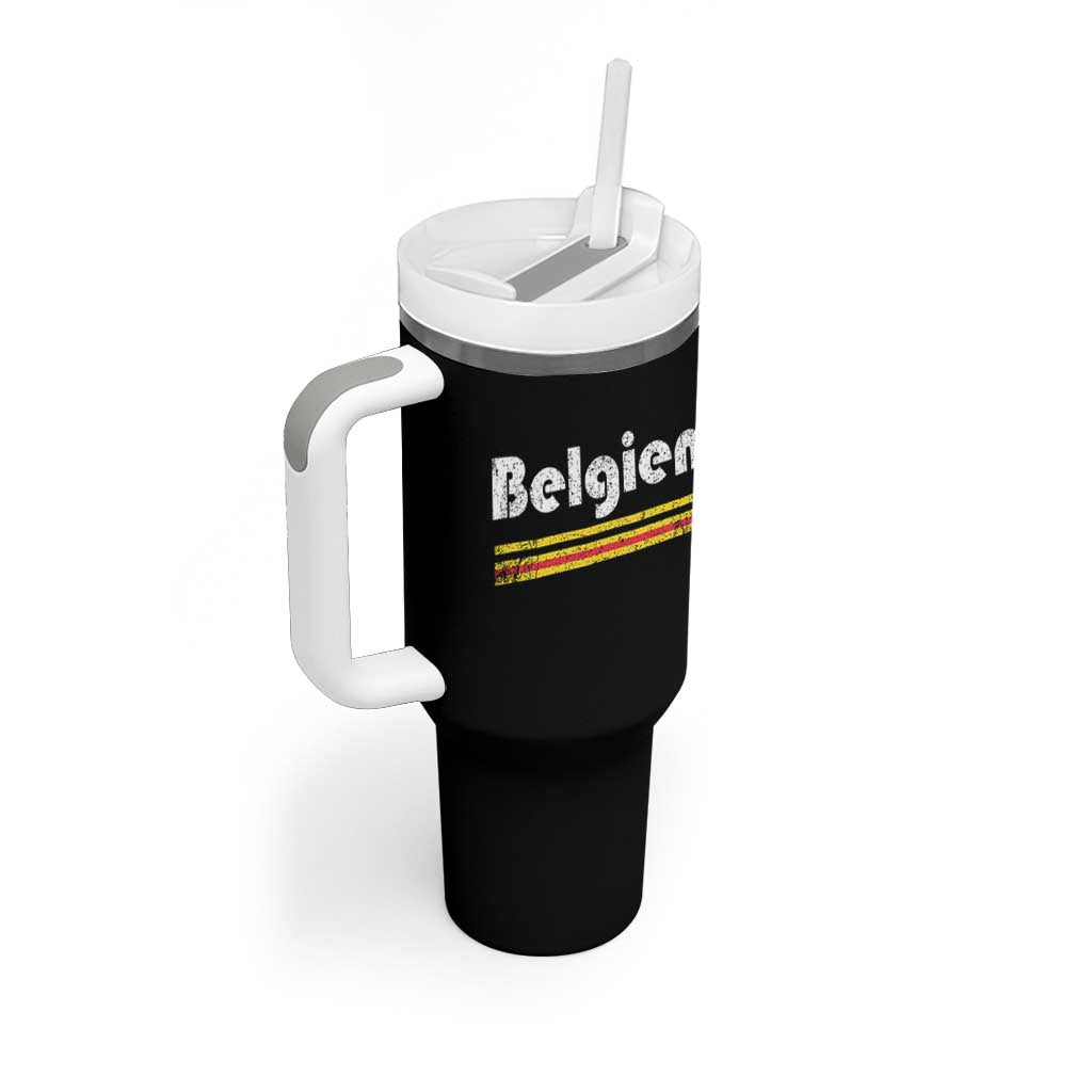 Retro Belgien Belgium Flag Distressed Graphic in German Tumbler With Handle Proud Belgian Heritage and Country Roots Pride Gift