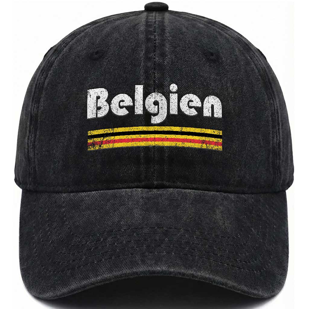 Retro Belgien Belgium Flag Distressed Graphic in German Washed Cotton Baseball Cap Proud Belgian Heritage and Country Roots Pride Gift