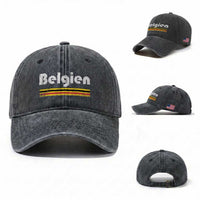 Retro Belgien Belgium Flag Distressed Graphic in German Washed Cotton Baseball Cap Proud Belgian Heritage and Country Roots Pride Gift