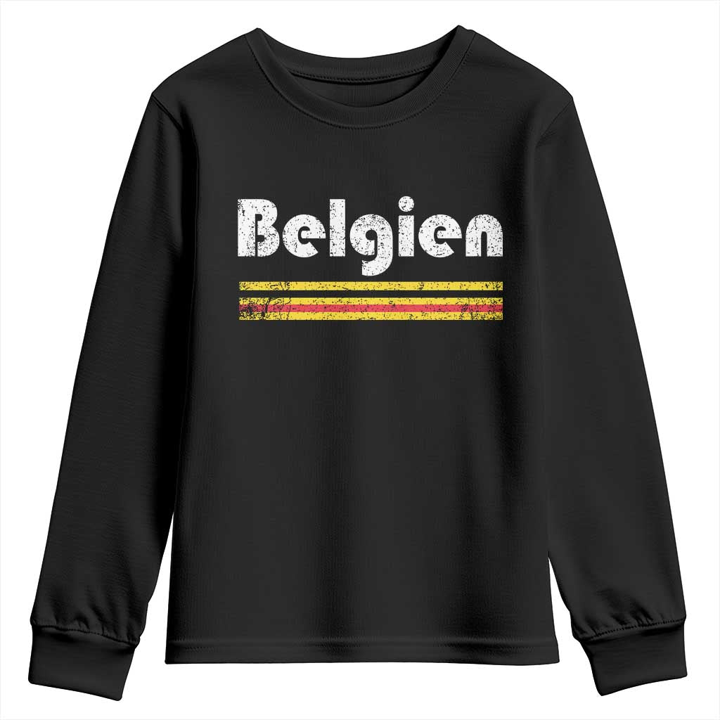 Retro Belgien Belgium Flag Distressed Graphic in German Youth Sweatshirt Proud Belgian Heritage and Country Roots Pride Gift