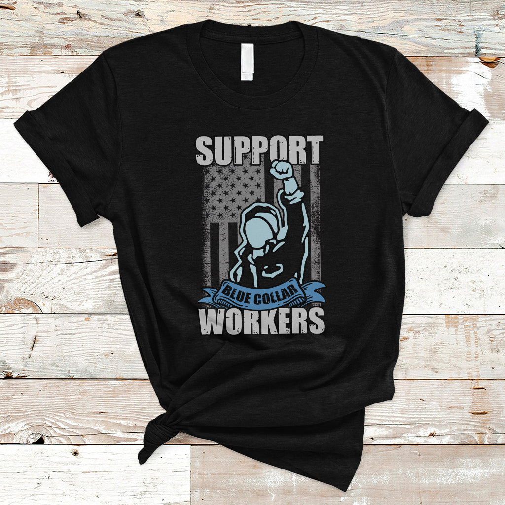 Labor Day T Shirt American Flag Happy Labor Day Support Blue Collar Workers - Wonder Print Shop