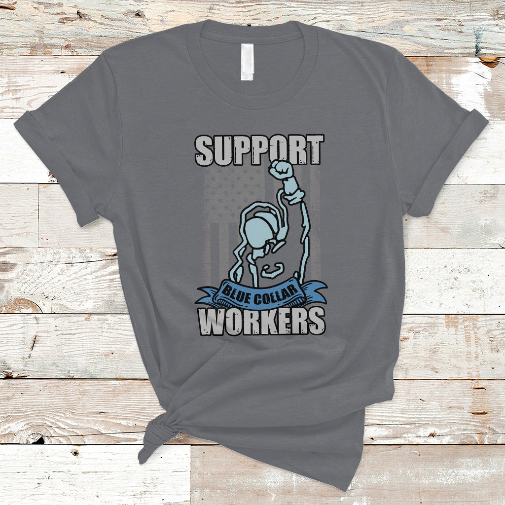 Labor Day T Shirt American Flag Happy Labor Day Support Blue Collar Workers - Wonder Print Shop