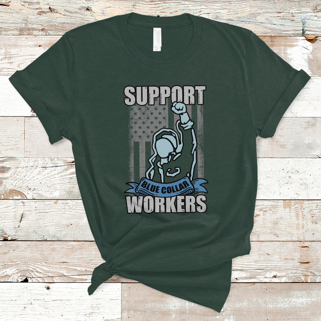 Labor Day T Shirt American Flag Happy Labor Day Support Blue Collar Workers - Wonder Print Shop