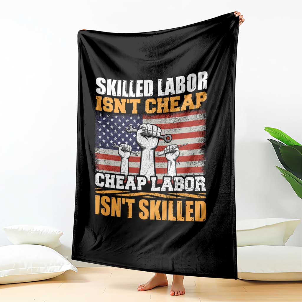 Skilled Labor Patriotic USA Flag Throw Blanket Blue Collar Trade Union Hand Tools Pride Graphic