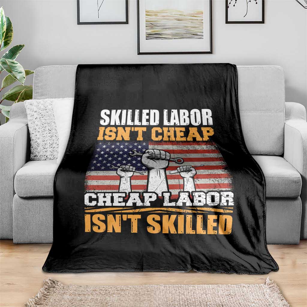 Skilled Labor Patriotic USA Flag Throw Blanket Blue Collar Trade Union Hand Tools Pride Graphic