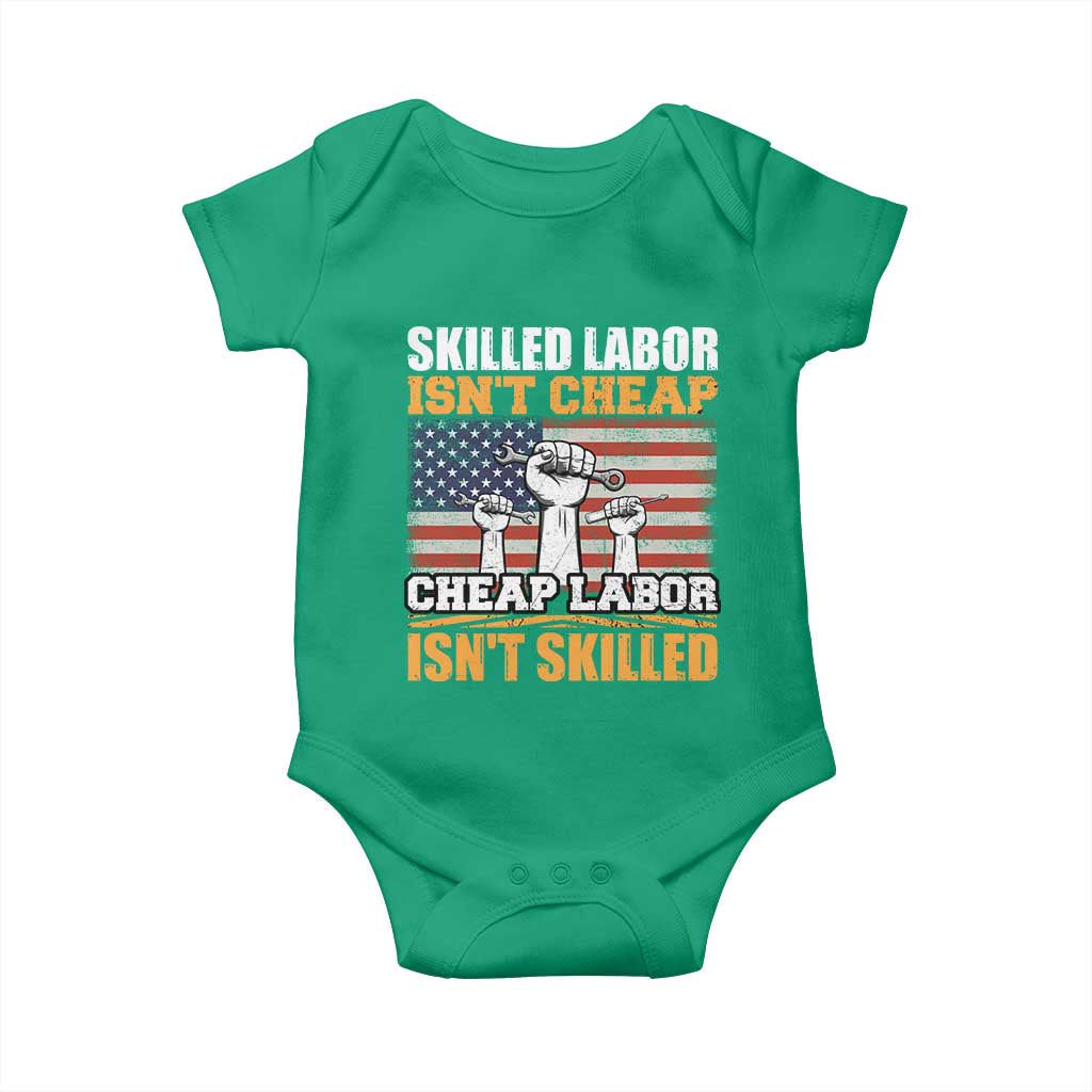 Skilled Labor Patriotic USA Flag Baby Onesie Blue Collar Trade Union Hand Tools Pride Graphic