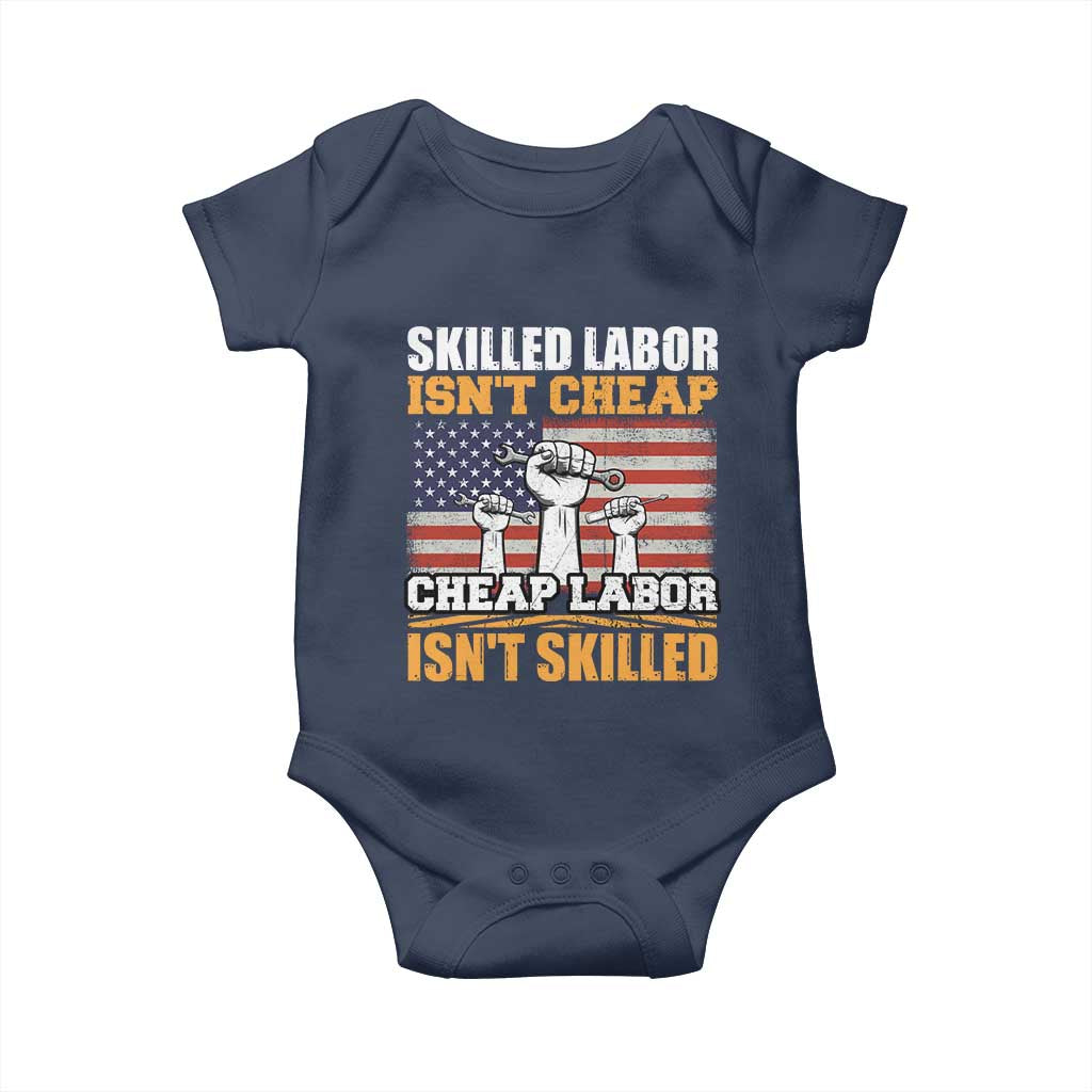Skilled Labor Patriotic USA Flag Baby Onesie Blue Collar Trade Union Hand Tools Pride Graphic