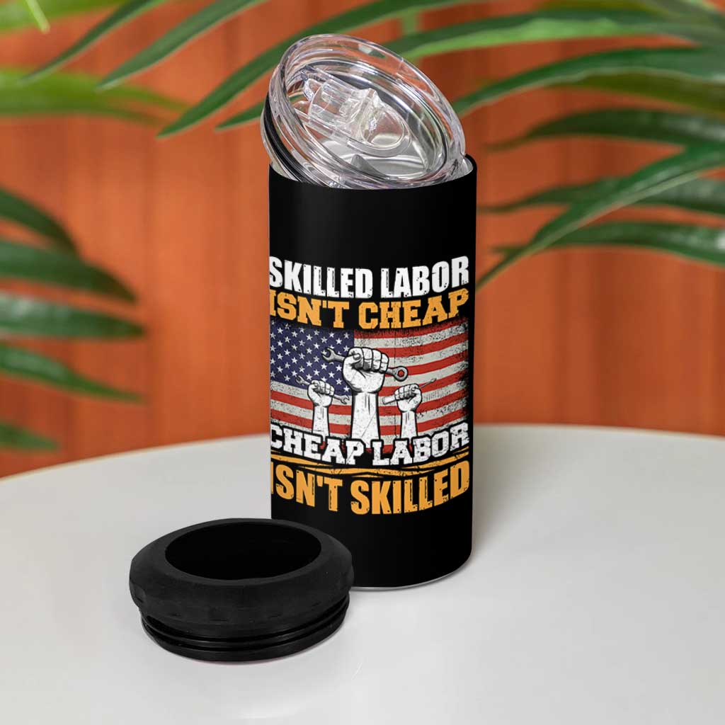 Skilled Labor Patriotic USA Flag 4 in 1 Can Cooler Tumbler Blue Collar Trade Union Hand Tools Pride Graphic