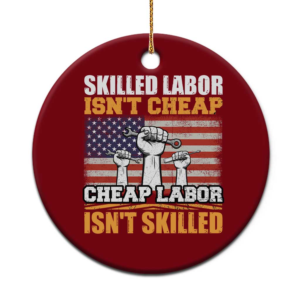 Skilled Labor Patriotic USA Flag Ceramic Ornament Blue Collar Trade Union Hand Tools Pride Graphic