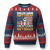 Skilled Labor Patriotic USA Flag Ugly Christmas Sweater Blue Collar Trade Union Hand Tools Pride Graphic