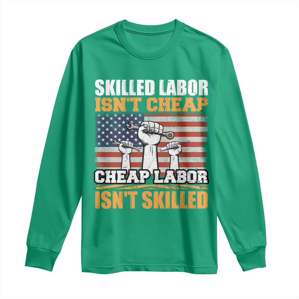 Skilled Labor Patriotic USA Flag Long Sleeve Shirt Blue Collar Trade Union Hand Tools Pride Graphic