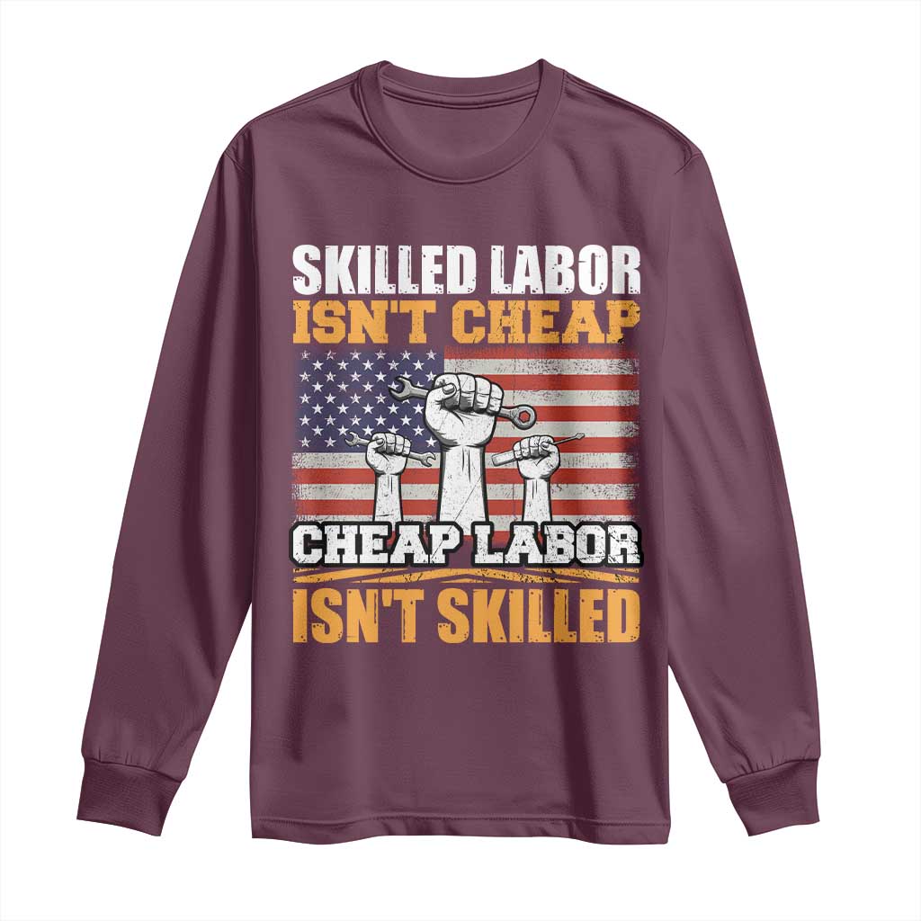 Skilled Labor Patriotic USA Flag Long Sleeve Shirt Blue Collar Trade Union Hand Tools Pride Graphic
