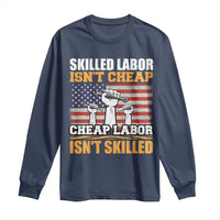 Skilled Labor Patriotic USA Flag Long Sleeve Shirt Blue Collar Trade Union Hand Tools Pride Graphic