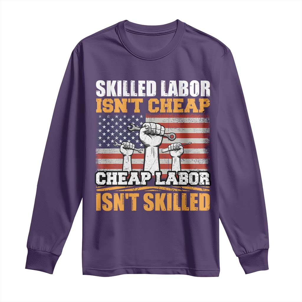 Skilled Labor Patriotic USA Flag Long Sleeve Shirt Blue Collar Trade Union Hand Tools Pride Graphic