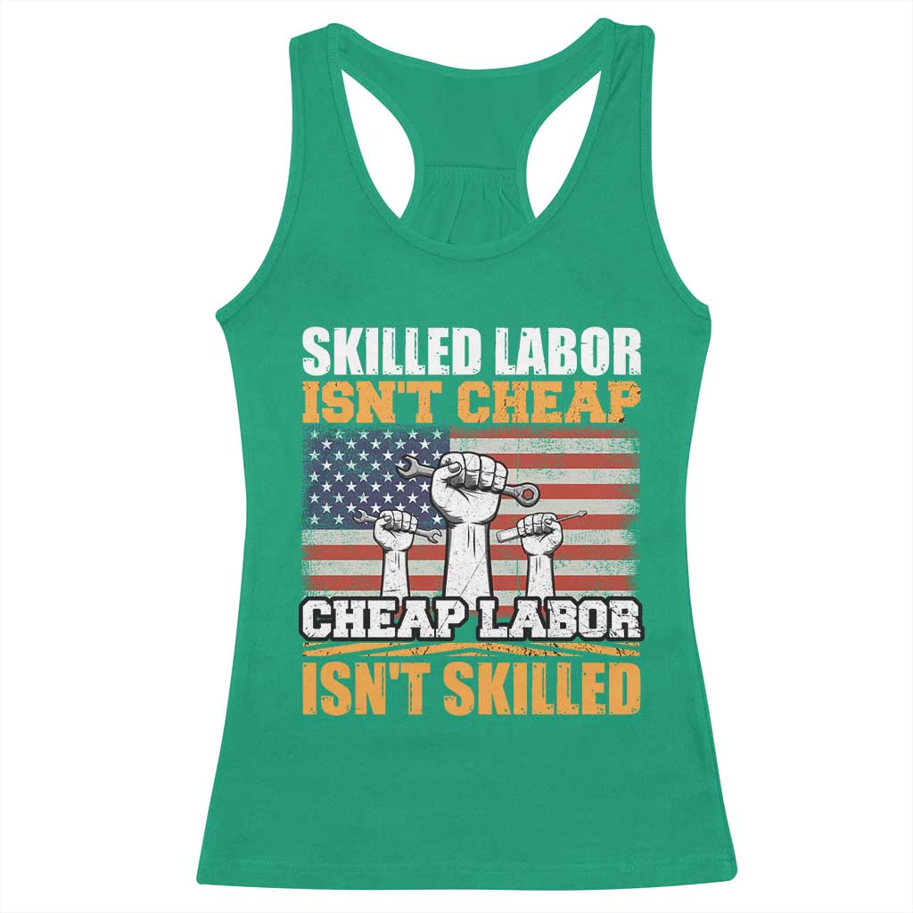 Skilled Labor Patriotic USA Flag Racerback Tank Top Blue Collar Trade Union Hand Tools Pride Graphic