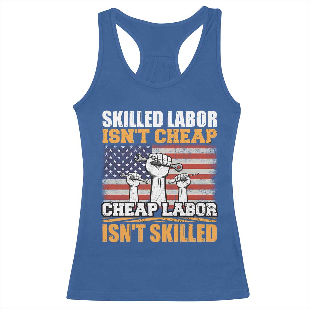 Skilled Labor Patriotic USA Flag Racerback Tank Top Blue Collar Trade Union Hand Tools Pride Graphic