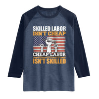 Skilled Labor Patriotic USA Flag Raglan Shirt Blue Collar Trade Union Hand Tools Pride Graphic