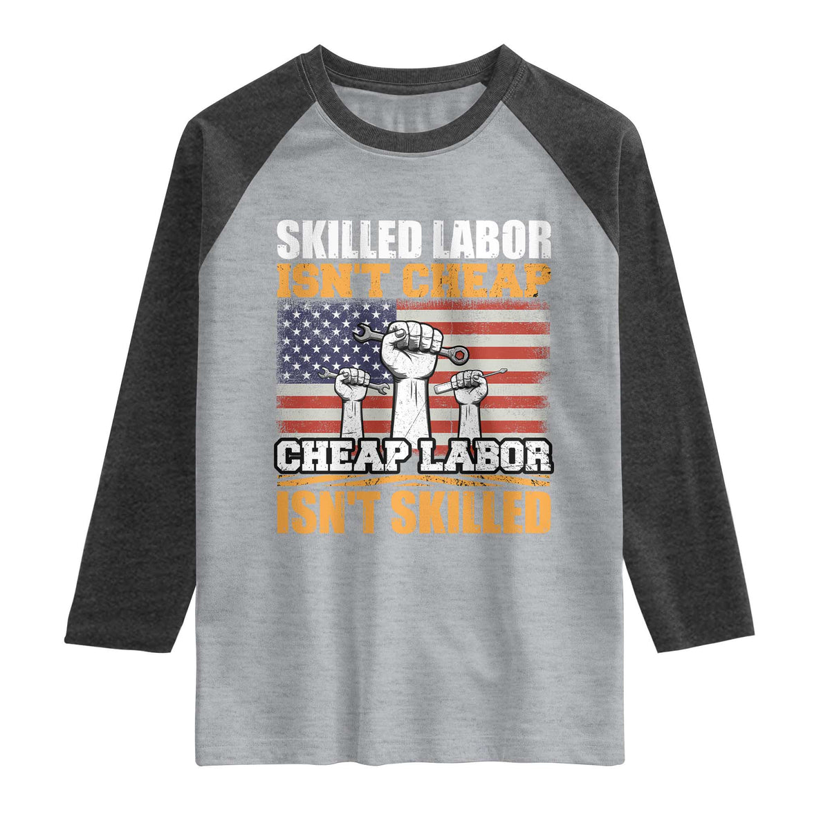 Skilled Labor Patriotic USA Flag Raglan Shirt Blue Collar Trade Union Hand Tools Pride Graphic