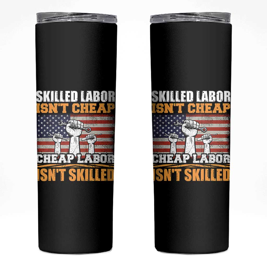 Skilled Labor Patriotic USA Flag Skinny Tumbler Blue Collar Trade Union Hand Tools Pride Graphic