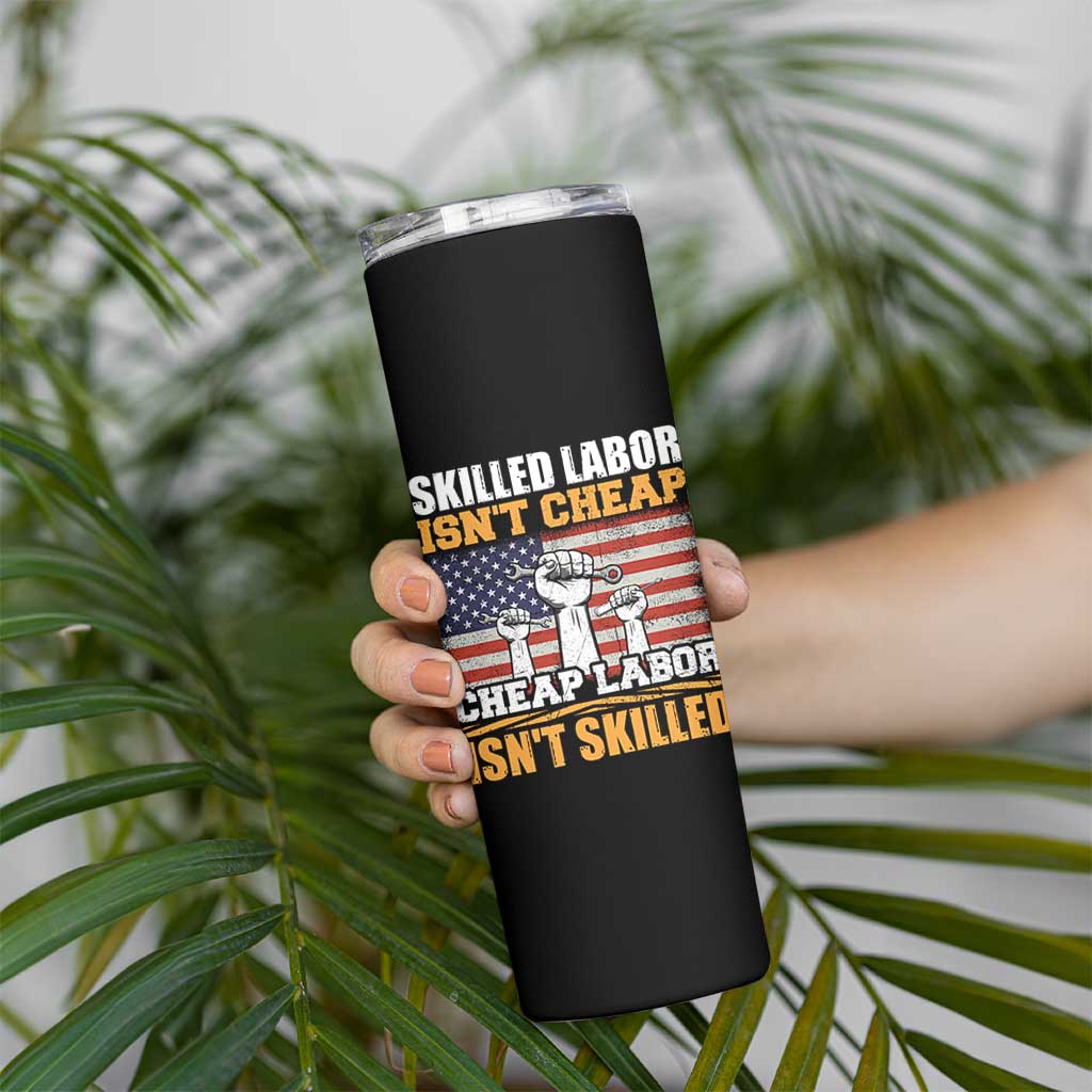 Skilled Labor Patriotic USA Flag Skinny Tumbler Blue Collar Trade Union Hand Tools Pride Graphic