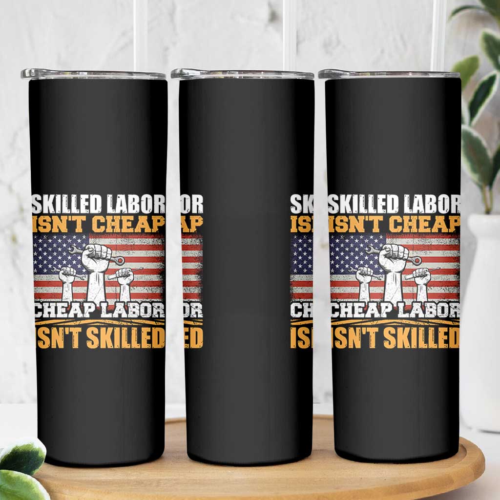 Skilled Labor Patriotic USA Flag Skinny Tumbler Blue Collar Trade Union Hand Tools Pride Graphic