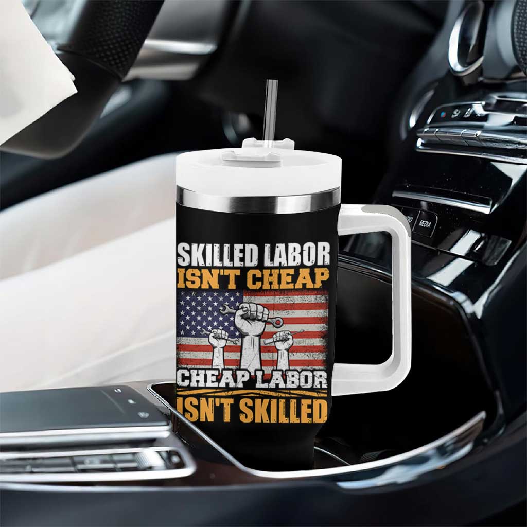 Skilled Labor Patriotic USA Flag Tumbler With Handle Blue Collar Trade Union Hand Tools Pride Graphic