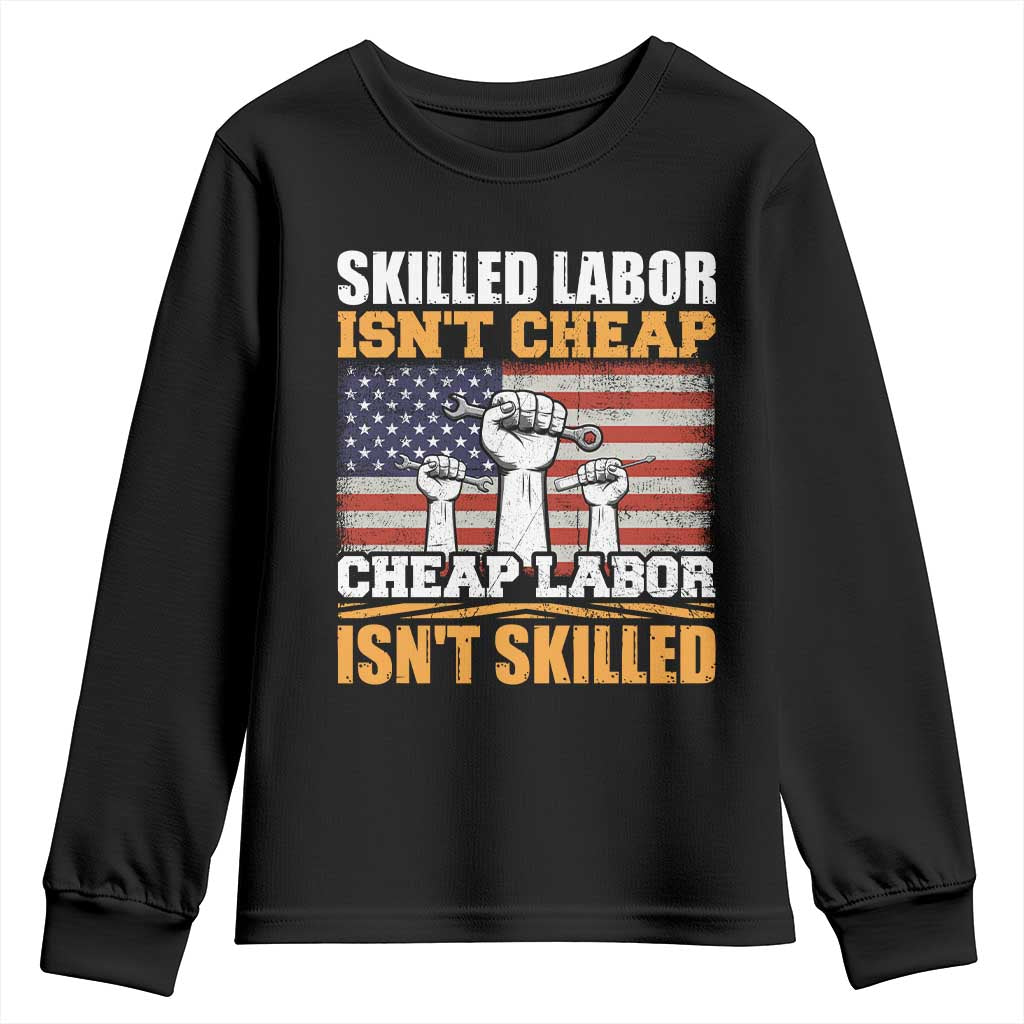 Skilled Labor Patriotic USA Flag Youth Sweatshirt Blue Collar Trade Union Hand Tools Pride Graphic