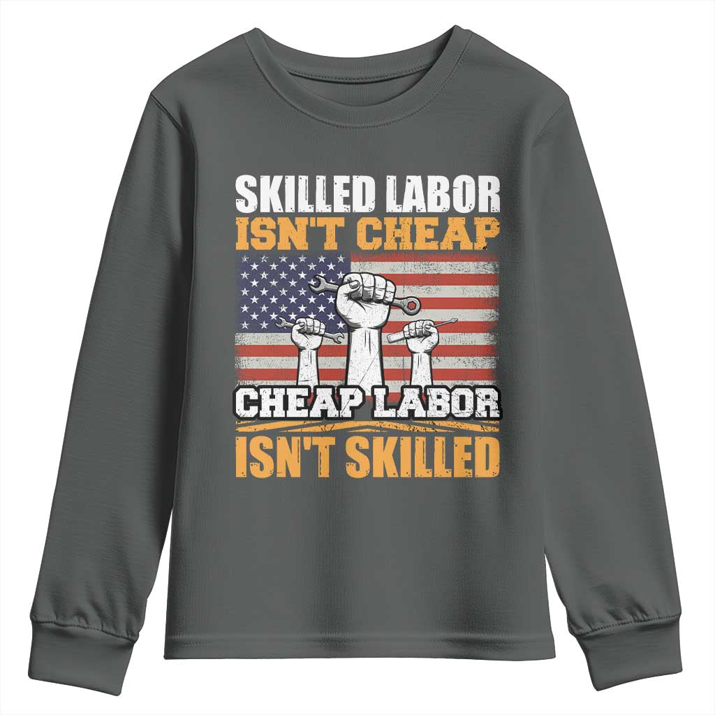 Skilled Labor Patriotic USA Flag Youth Sweatshirt Blue Collar Trade Union Hand Tools Pride Graphic