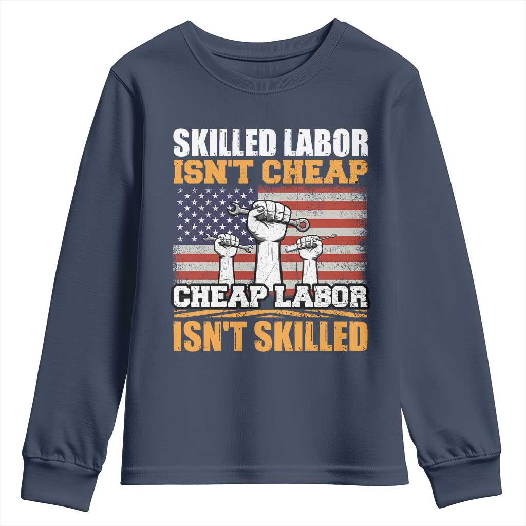 Skilled Labor Patriotic USA Flag Youth Sweatshirt Blue Collar Trade Union Hand Tools Pride Graphic
