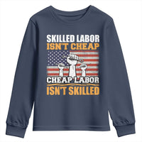 Skilled Labor Patriotic USA Flag Youth Sweatshirt Blue Collar Trade Union Hand Tools Pride Graphic