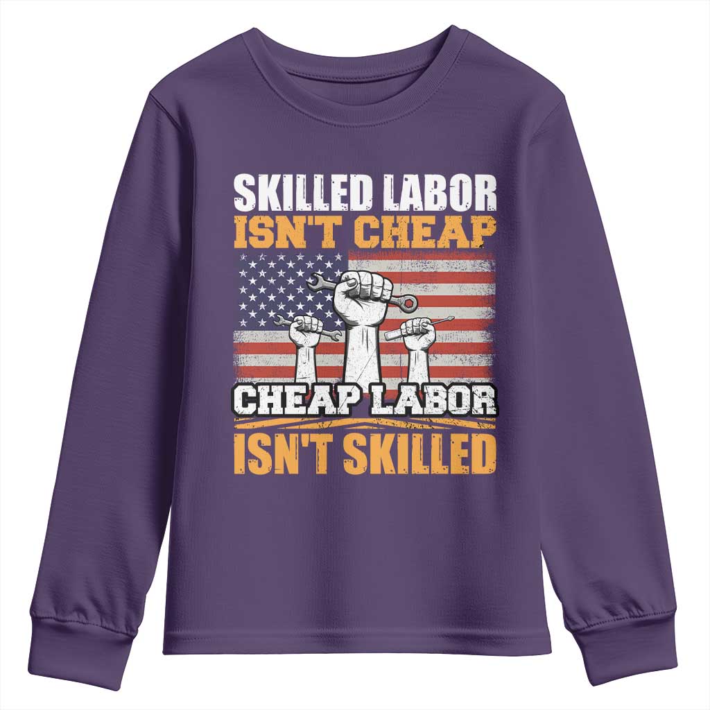 Skilled Labor Patriotic USA Flag Youth Sweatshirt Blue Collar Trade Union Hand Tools Pride Graphic