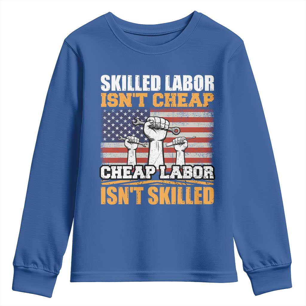 Skilled Labor Patriotic USA Flag Youth Sweatshirt Blue Collar Trade Union Hand Tools Pride Graphic