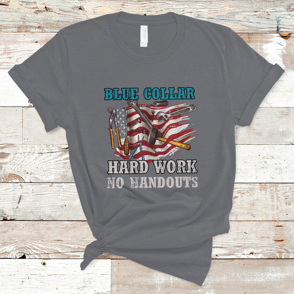 Labor Day T Shirt Blue Collar Hard Work No Handouts American Flag Labor Day - Wonder Print Shop