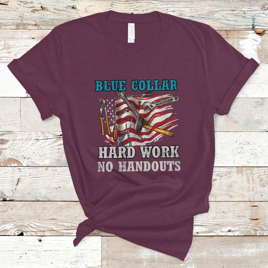 Labor Day T Shirt Blue Collar Hard Work No Handouts American Flag Labor Day - Wonder Print Shop