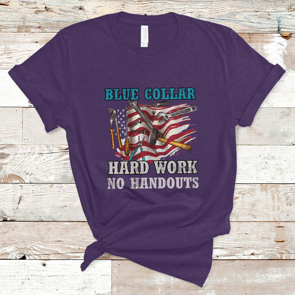 Labor Day T Shirt Blue Collar Hard Work No Handouts American Flag Labor Day - Wonder Print Shop