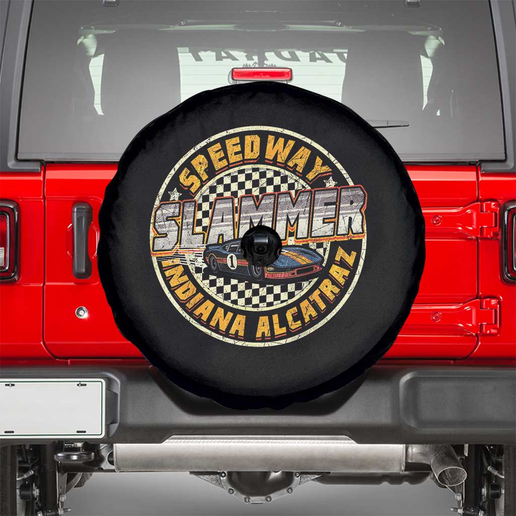 Speedway Slammer 2025 Spare Tire Cover Indiana Alcatraz Retro Vintage Racing Graphic - Wonder Print Shop
