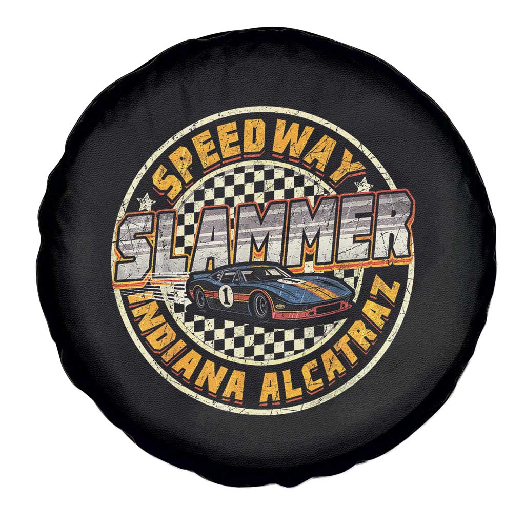 Speedway Slammer 2025 Spare Tire Cover Indiana Alcatraz Retro Vintage Racing Graphic - Wonder Print Shop