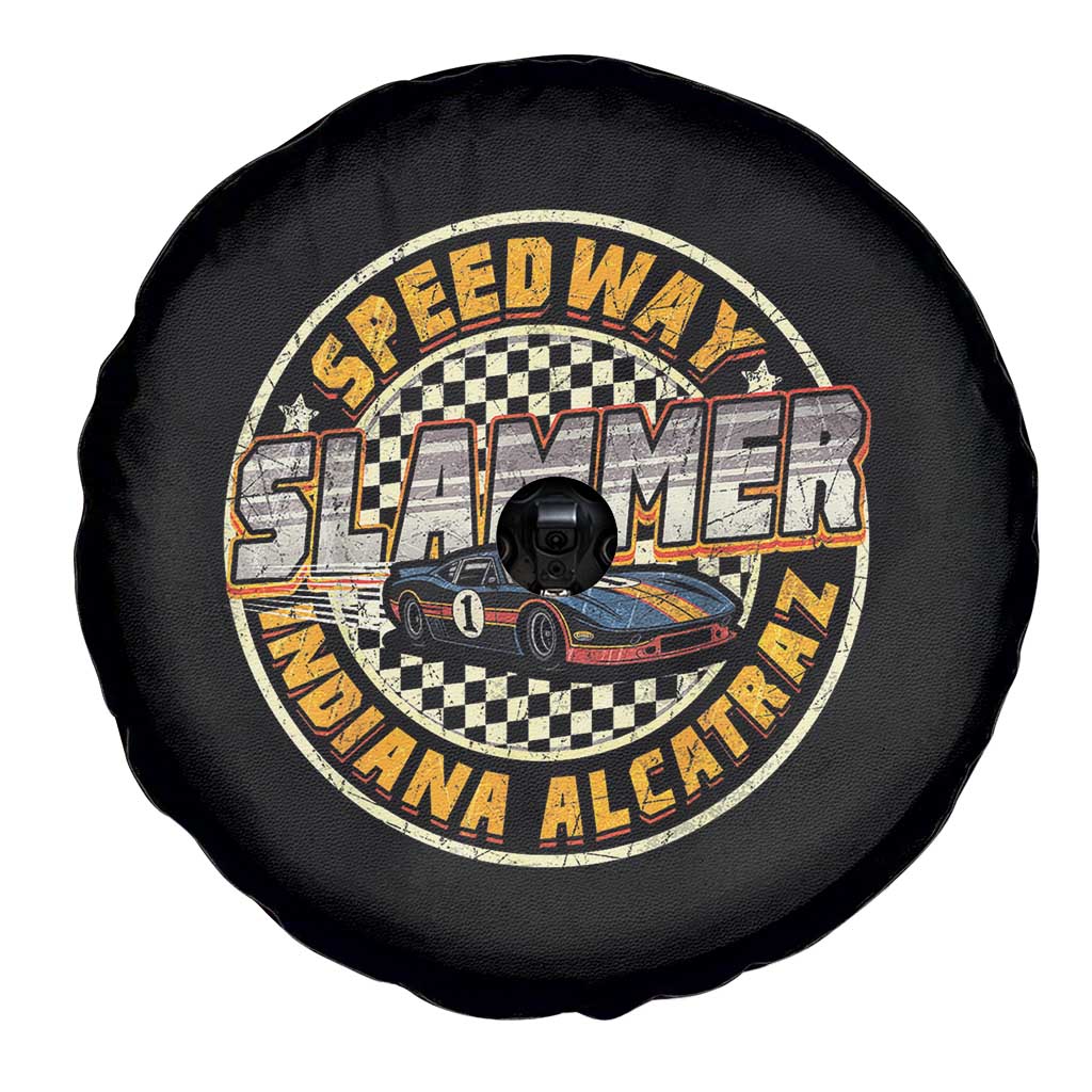 Speedway Slammer 2025 Spare Tire Cover Indiana Alcatraz Retro Vintage Racing Graphic - Wonder Print Shop