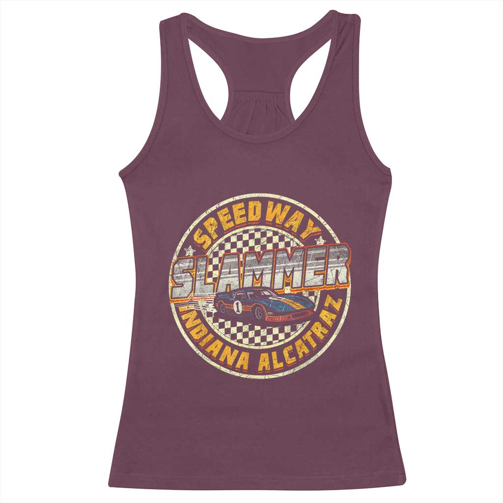 Speedway Slammer 2025 Racerback Tank Top Indiana Alcatraz Retro Vintage Racing Graphic - Wonder Print Shop