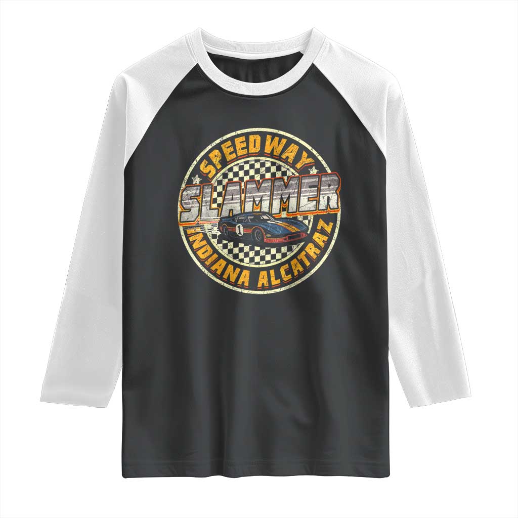 Speedway Slammer 2025 Raglan Shirt Indiana Alcatraz Retro Vintage Racing Graphic - Wonder Print Shop