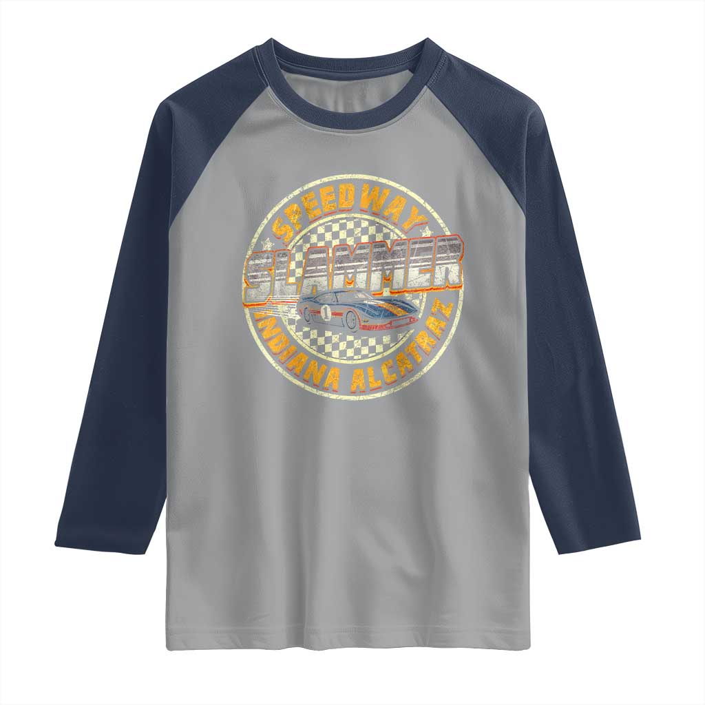 Speedway Slammer 2025 Raglan Shirt Indiana Alcatraz Retro Vintage Racing Graphic - Wonder Print Shop